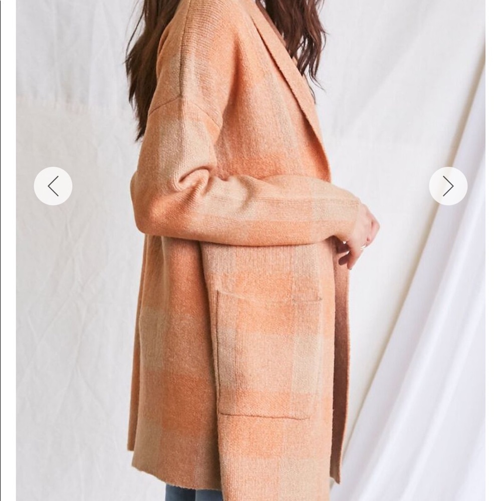 Forever 21 Peach Plaid Cardigan Sweater - Picture 5 of 8